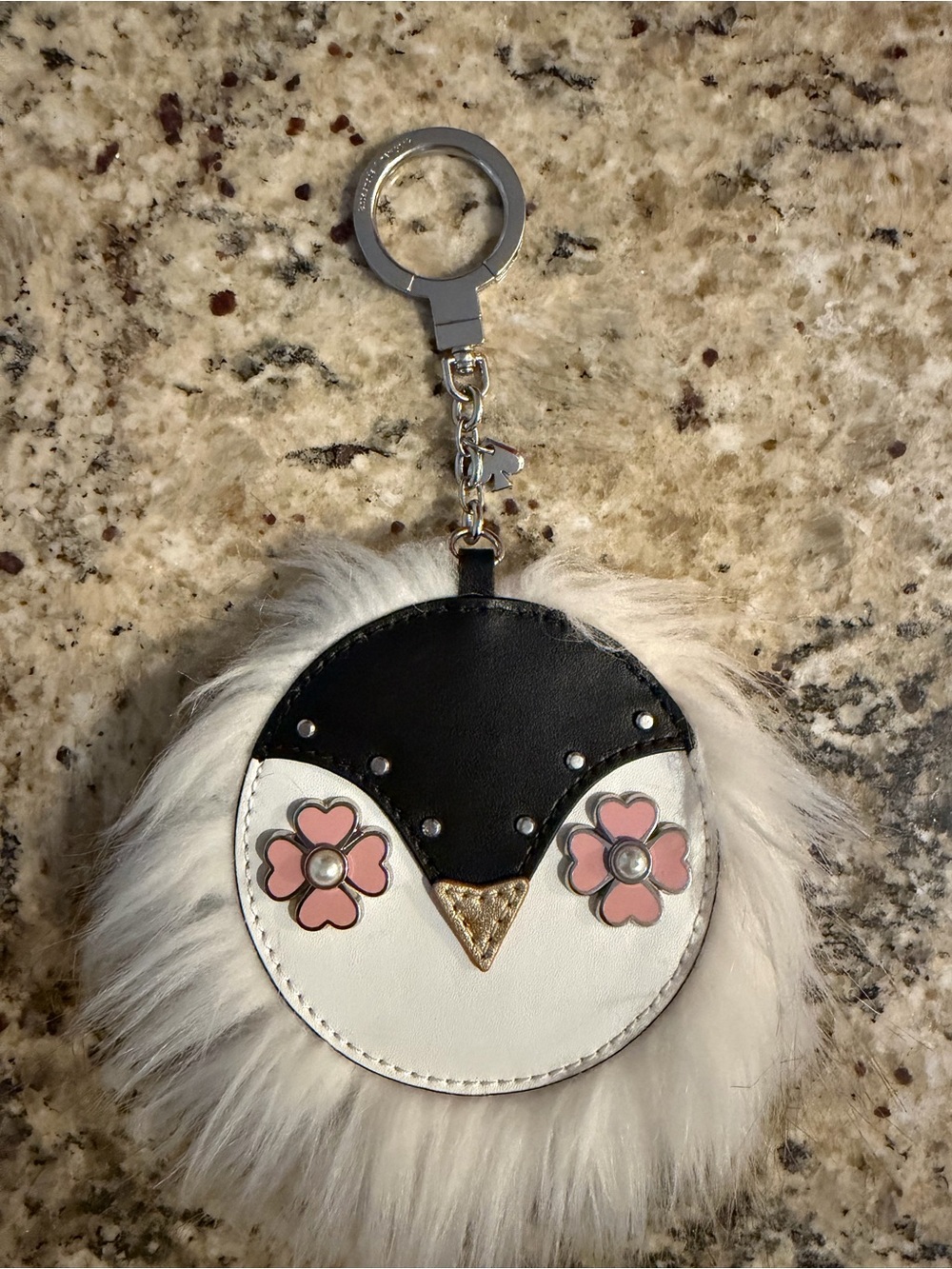 Kate Spade Faux Fur Penguin Pouf Keychain Bag Charm